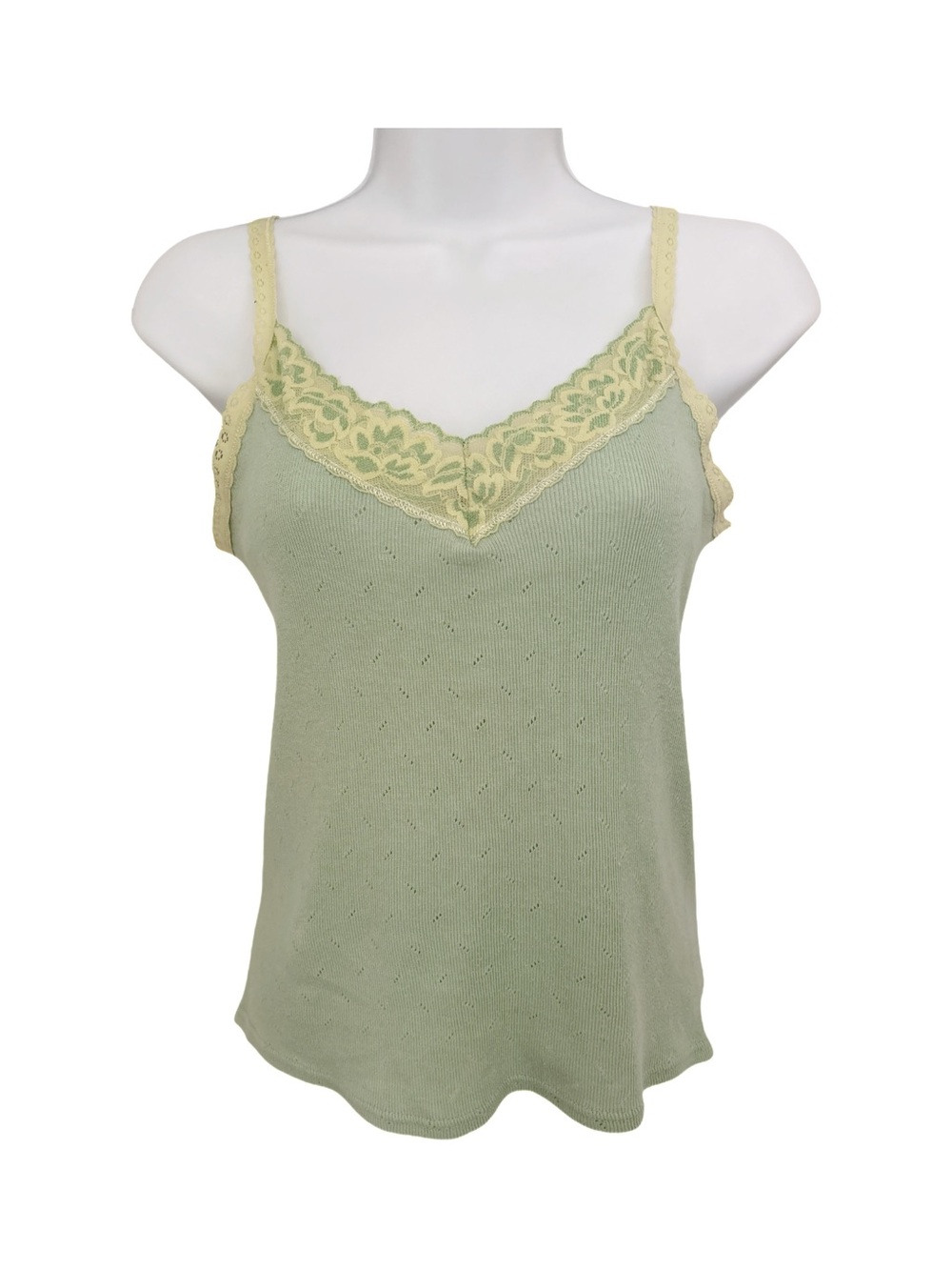 GAP Vintage Y2K 90s Retro Camisole Green Yellow Lace Fairy Cottagecore Size S/M